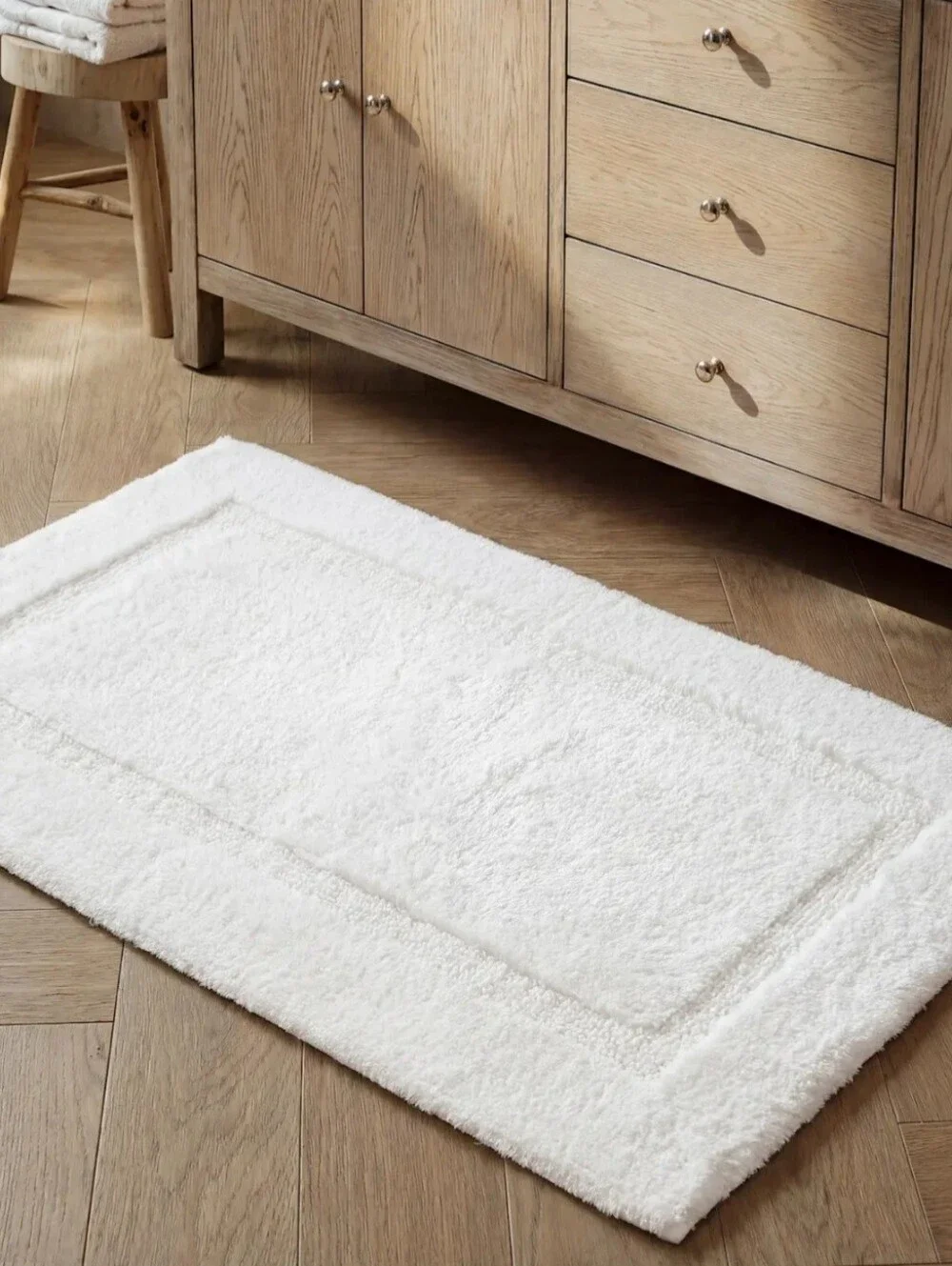 Turkish Cotton Non-Slip Bath Rug, White